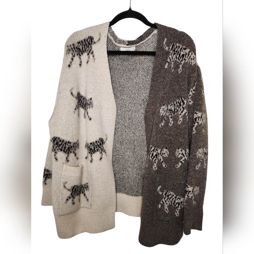 Talulah Tiger Print Colorblock Cardigan Sweater Medium Cozy Animal Print Knit